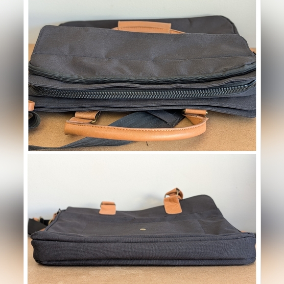 PKG | Black XPKG Travel Laptop Bag, Tan Faux Leather Handles - Picture 5 of 16